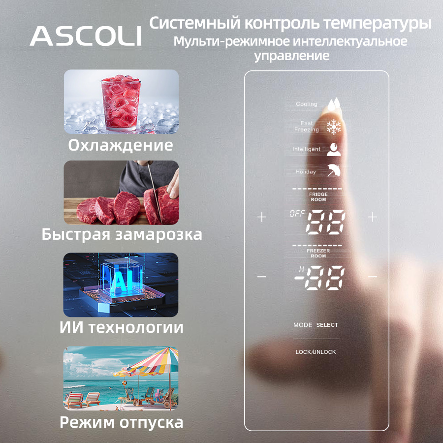 Электронный контроль температуры и режимы холодильника Ascoli ADRF345WE