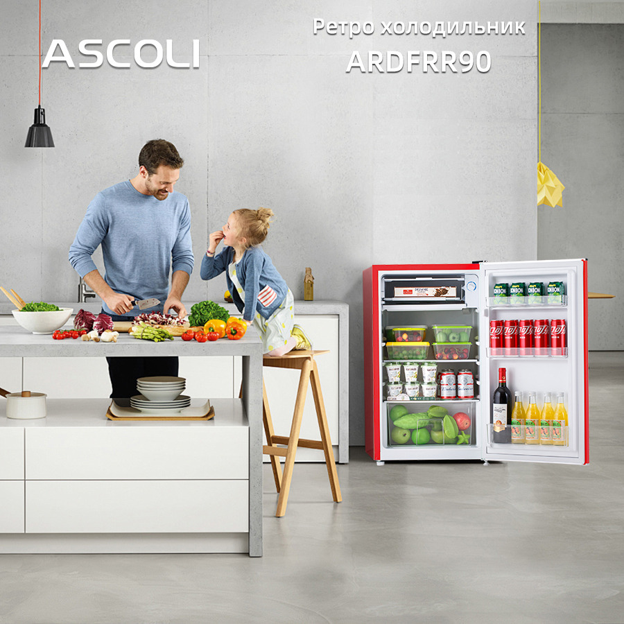 Ретро-холодильник однокамерный Ascoli ADFRR90, красный, фото 7