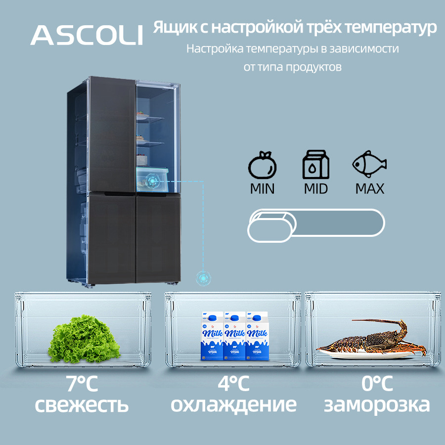 Многодверный холодильник Ascoli ACDG460WE, 442 л, серый — фото 5