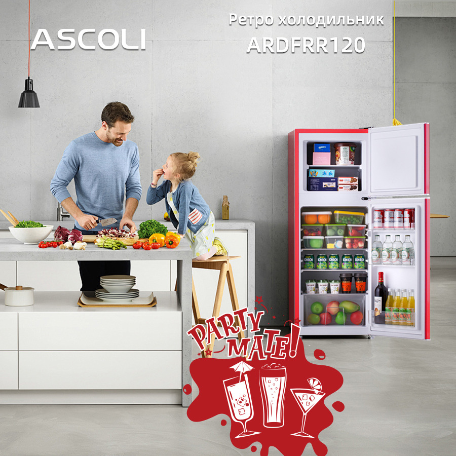 Ретро-холодильник Ascoli ARDFRR120, красный, фото 7
