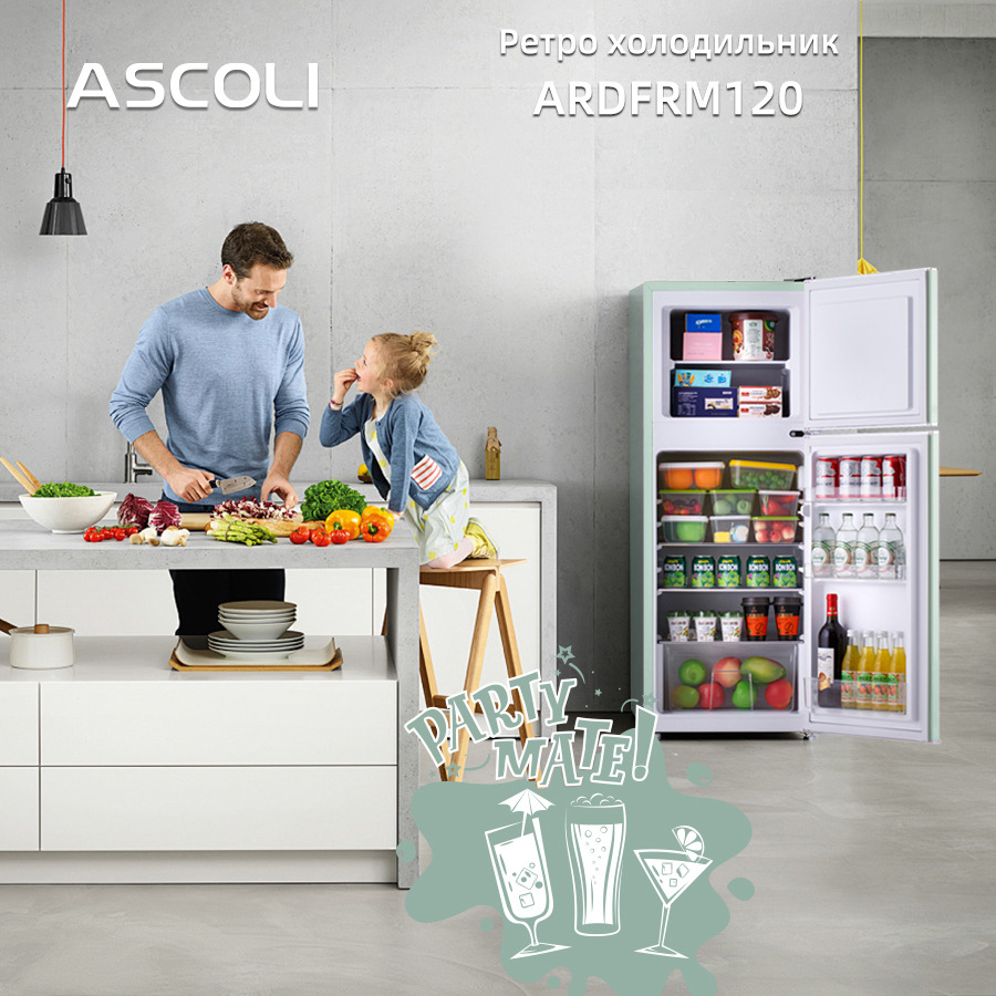 Ретро-холодильник Ascoli ARDFRM120, бирюзовый, фото 7