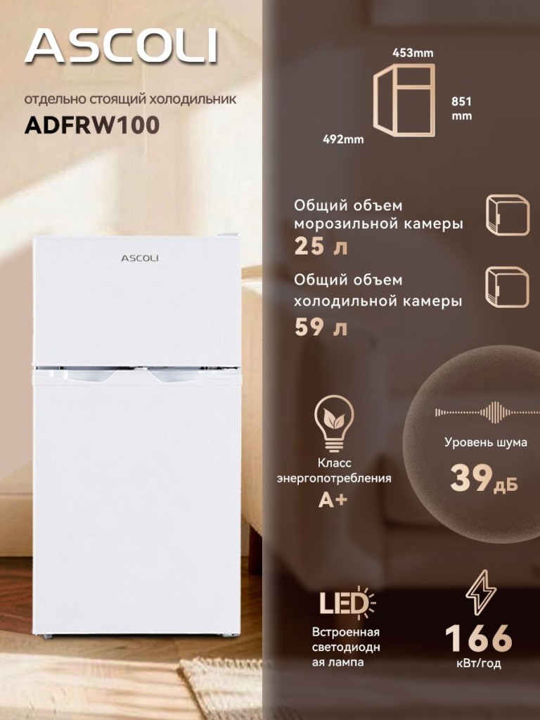 Холодильник Ascoli ADFRW100 белый
