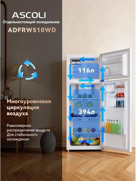 Холодильник с верхней морозильной камерой Ascoli ADFRW510WD, фото 4