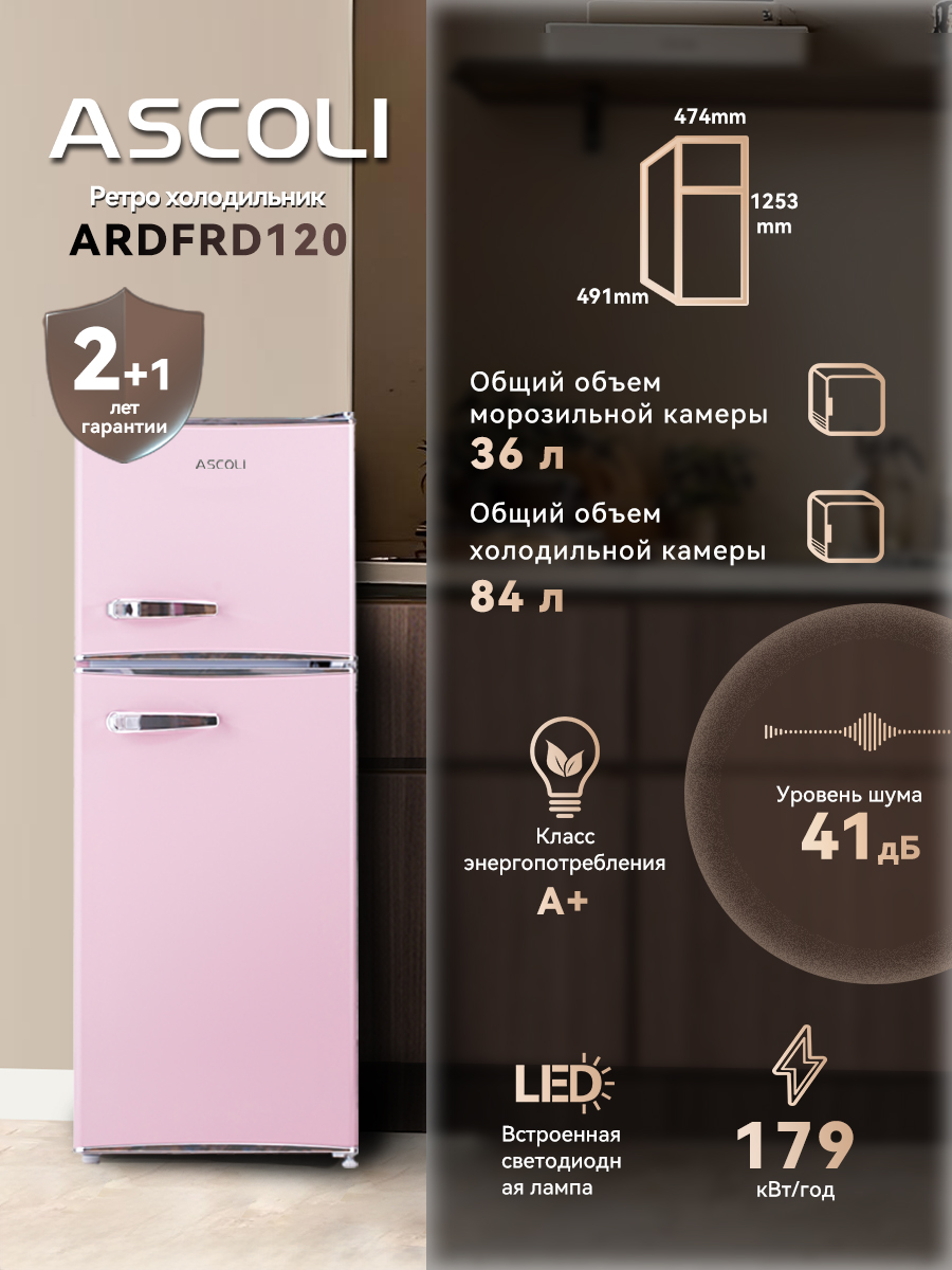 Холодильник Ascoli ARDFRD120 розовый