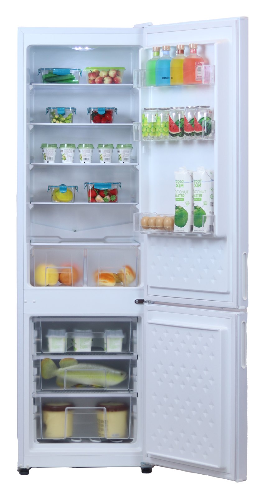 Холодильник Ascoli ADRFW266 с продуктами внутри