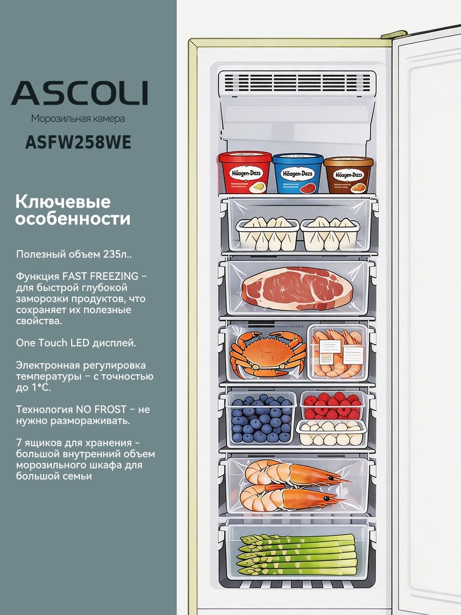 Морозильный шкаф Ascoli ASFW258WE: ключевые особенности